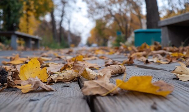 A pathway covered in autumn leaves, showcasing seasonal change.
