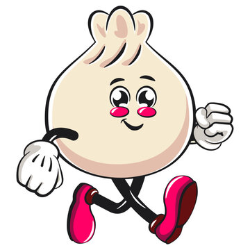 recommend clip art: Cute dumpling vektor illustration mascot character walking, Xiao Long Bao, Asian, Chinese food, work of hand drawn