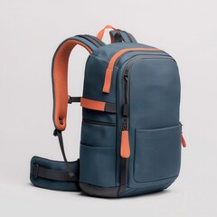 Stylish Modern Backpack with Orange Accents and Multiple Pockets