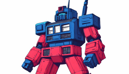 Fototapeta premium A red and blue retro robot on isolated jpg
