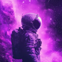 Astronaut Contemplates Purple Nebula Cosmic Landscape