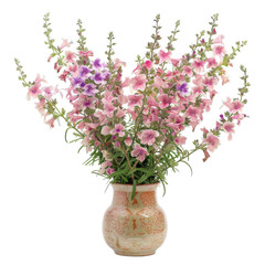 PNG Of A beautiful vase filled with delicate pink and purple wildflowers, creating a soft, vibrant atmosphere, White or Transparent Background