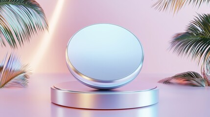 Dynamic product launch template with console in ultra-modern setup, metallic tones, text space for product details, sleek and immersive design