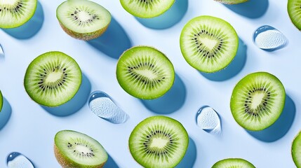 Fototapeta premium Minimalist vector pattern of sliced kiwi fruits with artistic shadows, creating a modern and clean aesthetic, perfect for wallpapers or textiles