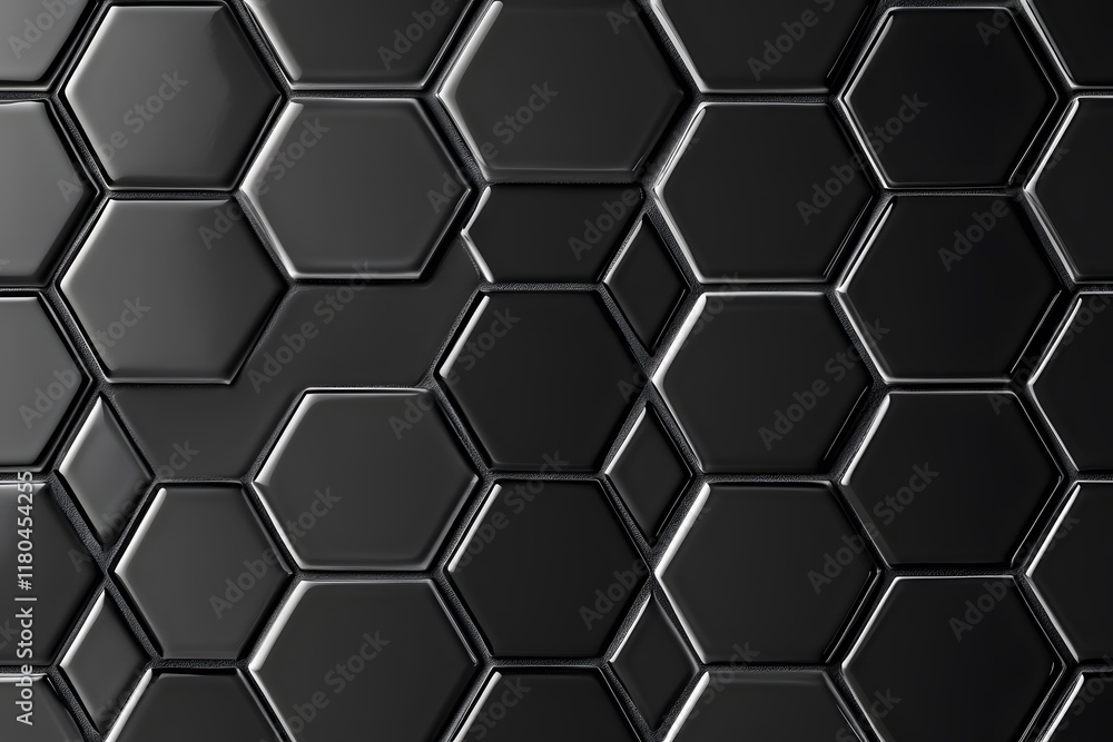 Poster glossy black hexagonal tile pattern