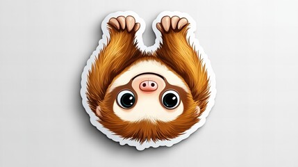 Obraz premium Adorable sloth hanging upside down, showcasing its fluffy brown fur and big, expressive eyes. A playful and cute illustration.