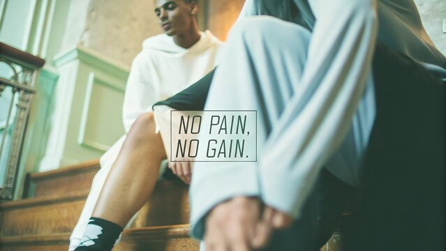 No pain no gain fitness journey in urban gym motivational content inspiring environment first-person perspective