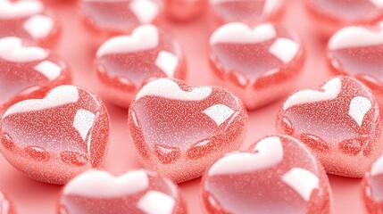Obraz premium Close-up seamless pattern of red love hearts on a soft pink background, minimalistic and romantic, perfect for Valentine's Day or wedding designs
