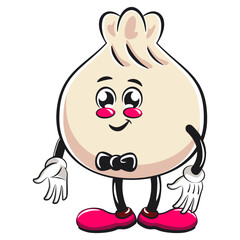 Cute dumpling vektor illustration mascot character wearing a bow tie and feeling cool, Xiao Long Bao, Asian, Chinese food, work of hand drawn