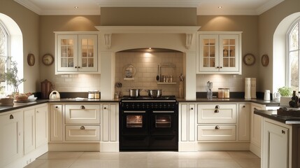 Fototapeta premium Minimalist Kitchen with Elegant Beige Tones, Clean Lines, and Modern Design