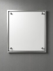 Blank silver glass signboard mounted on a gray textured wall, surface, visual