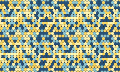 Stunning geometric pattern featuring a captivating arrangement of blue, yellow, and cream circles.  Perfect for backgrounds, textile designs, website banners, and more.  Clean, modern, and versatile.