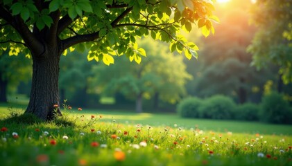 Obraz premium Defocused garden tree amidst serene natural surroundings, foliage, tree, natural