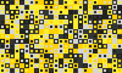 Vibrant abstract square pattern in yellow, black, and gray.  Perfect for modern backgrounds, website design, or textile prints.  High-resolution image with a bold, geometric aesthetic.