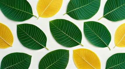 Obraz premium bold eco leaf pattern, dynamic abstract style, greens and yellows, contemporary nature decor, isolated on white background
