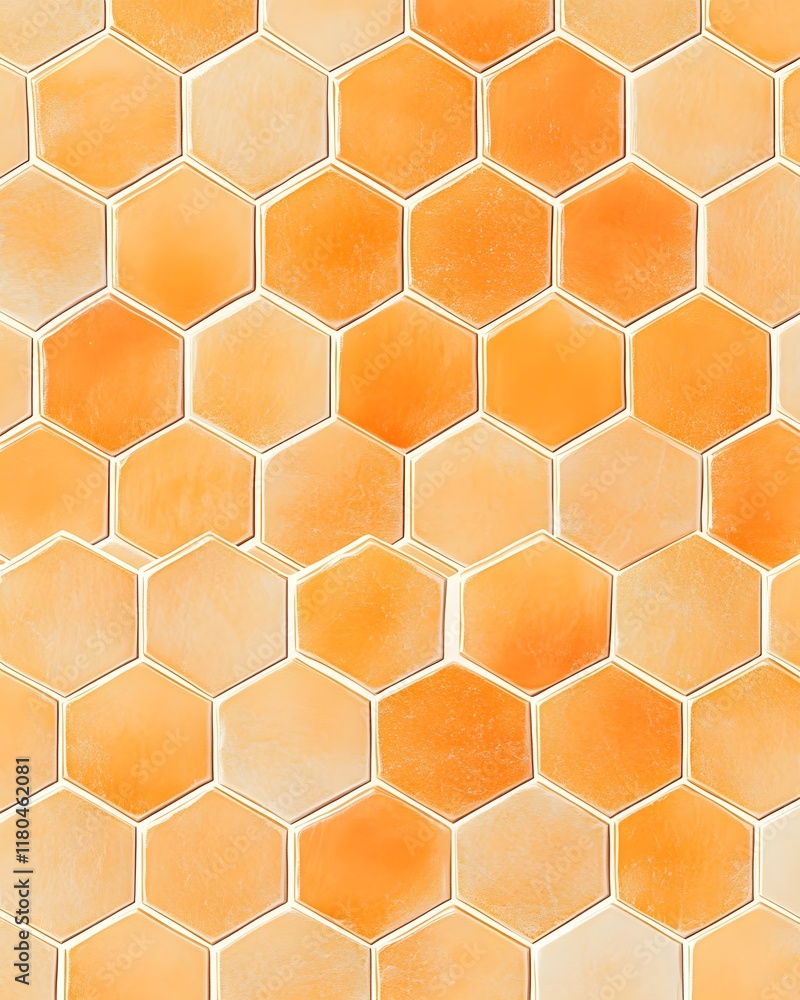 Poster Honeycomb Pattern of Orange Hexagonal Tiles