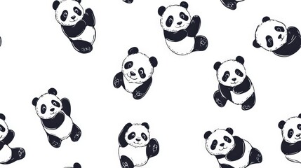 Fototapeta premium Playful Panda Bear Wallpaper Pattern
