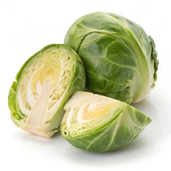 Fototapeta premium Fresh green Brussels sprouts, cut and whole, perfect for healthy meals