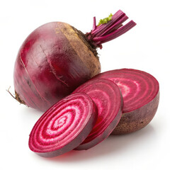 high resolution image of shiny purple beetroot with vibrant slices