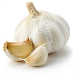 Obraz premium Fresh white garlic bulb with cloves, perfect for cooking and flavoring dishes