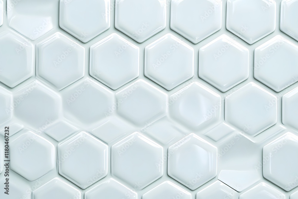 Poster light grey glossy hexagonal tile pattern