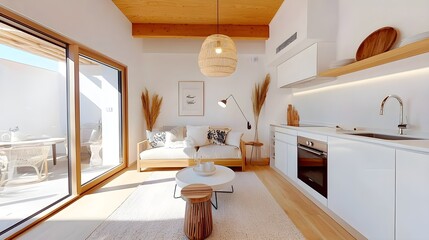 Compact yet chic apartment, soft furnishings and natural light, urban lifestyle