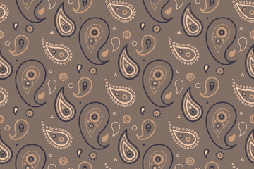 Fototapeta premium Elegant paisley pattern in muted beige and brown tones. Perfect for textile design, wrapping paper, or website backgrounds.