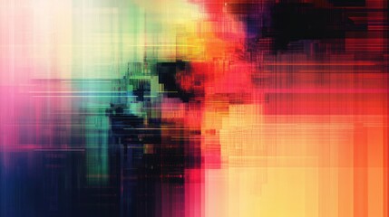 Obraz premium Abstract colorful glitch art with blurred lines and vibrant hues.