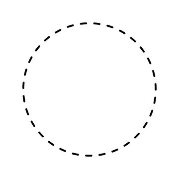 Dashed circle shape isolated on white background. Basic geometric round figure with dashed line. Cut here pictogram. Vector outline illustration.
