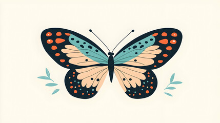 Obraz premium Colorful butterfly illustration, pastel background, floral accents, design element.