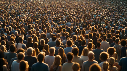 Fototapeta premium A vast crowd of people gathered together, viewed from behind, showcasing the density and diversity of a large gathering.