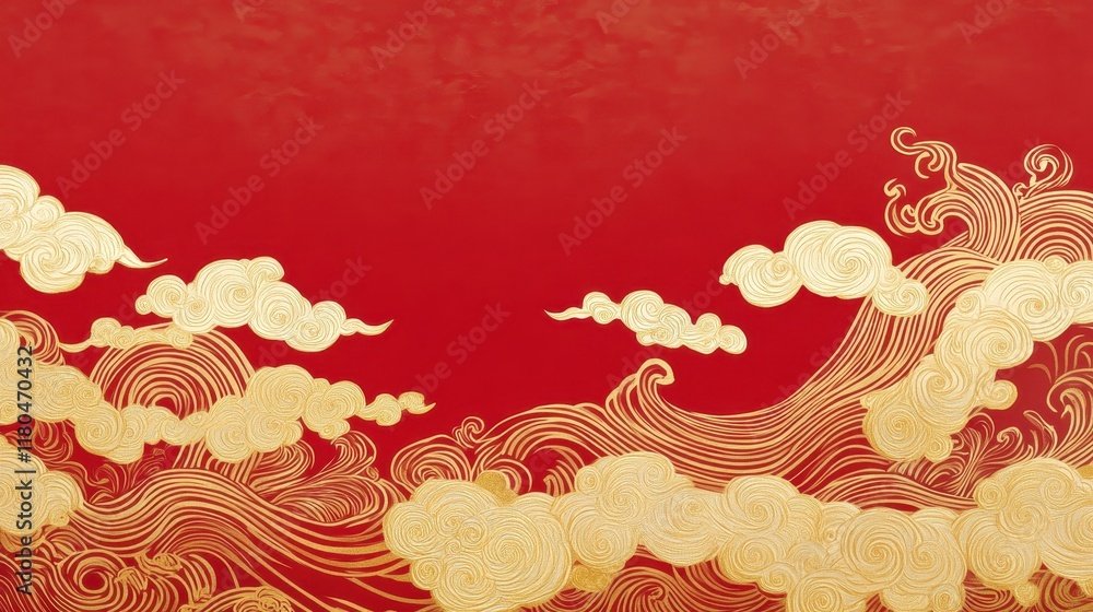 Poster abstract red and gold wave and cloud pattern background