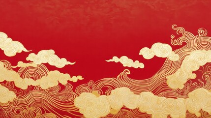 Abstract Red and Gold Wave and Cloud Pattern Background
