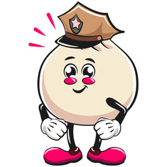 Cute dumpling vektor illustration mascot character as a policeman, Xiao Long Bao, Asian, Chinese food, work of hand drawn