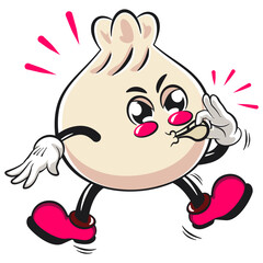 Cute dumpling vektor illustration mascot character is blowing the whistle, Xiao Long Bao, Asian, Chinese food, work of hand drawn