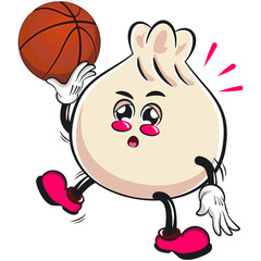 Cute dumpling vektor illustration mascot character playing basketball, Xiao Long Bao, Asian, Chinese food, work of hand drawn