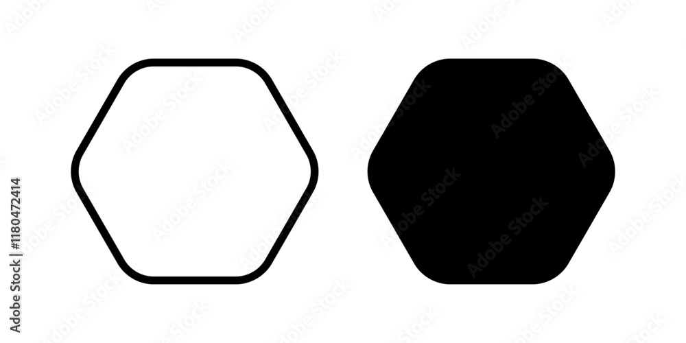Wall mural hexagon frame and shape isolated on white background. basic geometric figures with 6 rounded corners