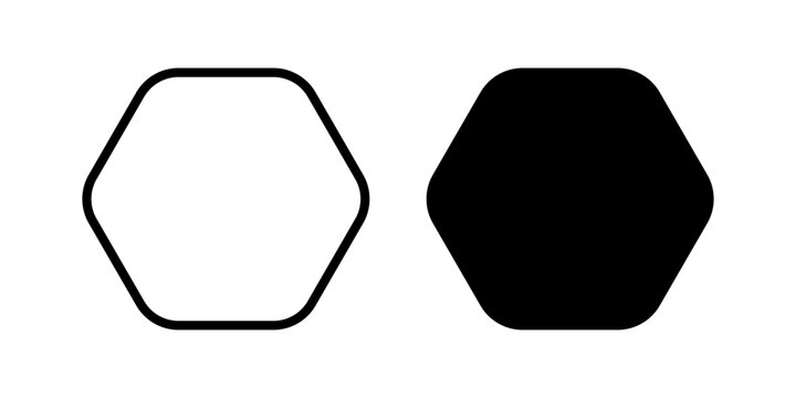 Hexagon frame and shape isolated on white background. Basic geometric figures with 6 rounded corners. Vector graphic illustration.