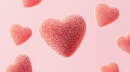 Fototapeta premium Floating Pink Sugar Hearts on Pastel Background: Valentine's Day Concept