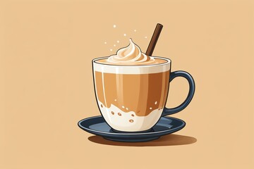 there is a cup of coffee with whipped cream and a cinnamon stick