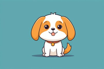cartoon dog with collar sitting on blue background