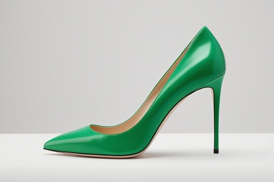 a close up of a pair of green high heel shoes