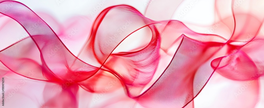 Poster delicate red and pink fabric in abstract motion with soft focus background concept of elegance, move