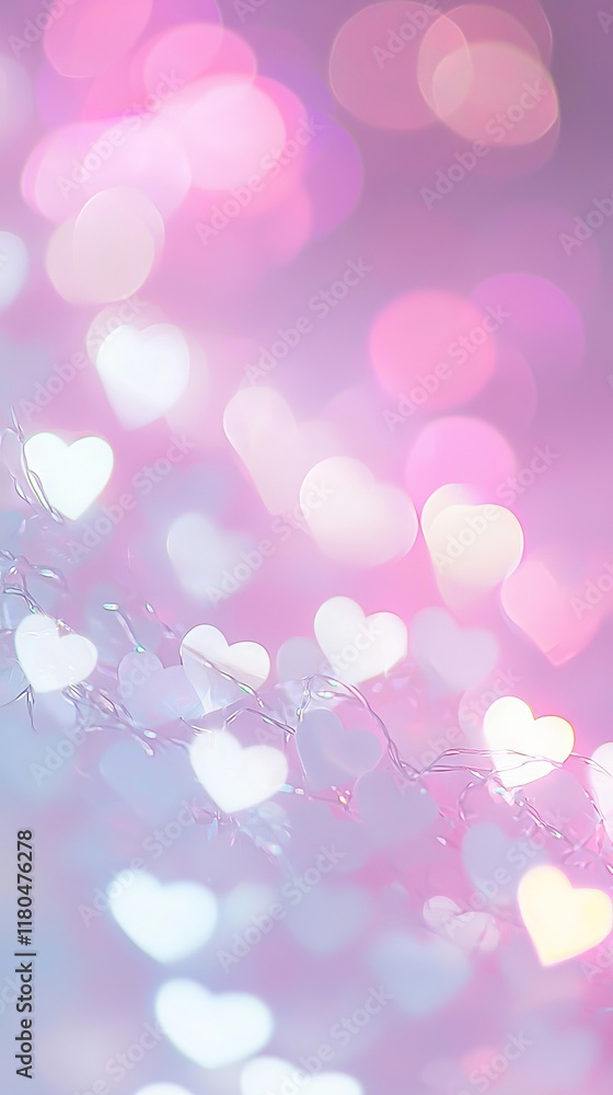 Poster romantic bokeh soft gradient background of pink and white with heart shapes illumination art for val