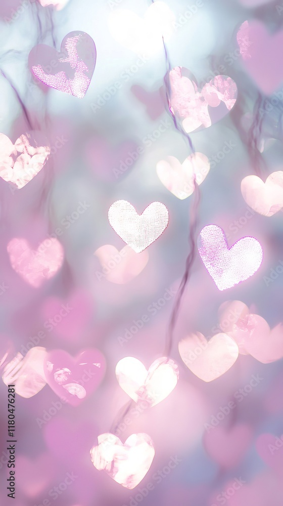 Poster soft gradient background with pink and white hearts creating a romantic and dreamy atmosphere concep