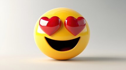 Fototapeta premium Joyful Emoji with Heart Eyes: A 3D Rendering of a Happy Smiley Face