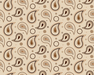 Elegant paisley pattern in beige and brown tones.  Perfect for textile design, wallpaper, or packaging.  Subtle yet sophisticated, this seamless design offers versatility for various applications.