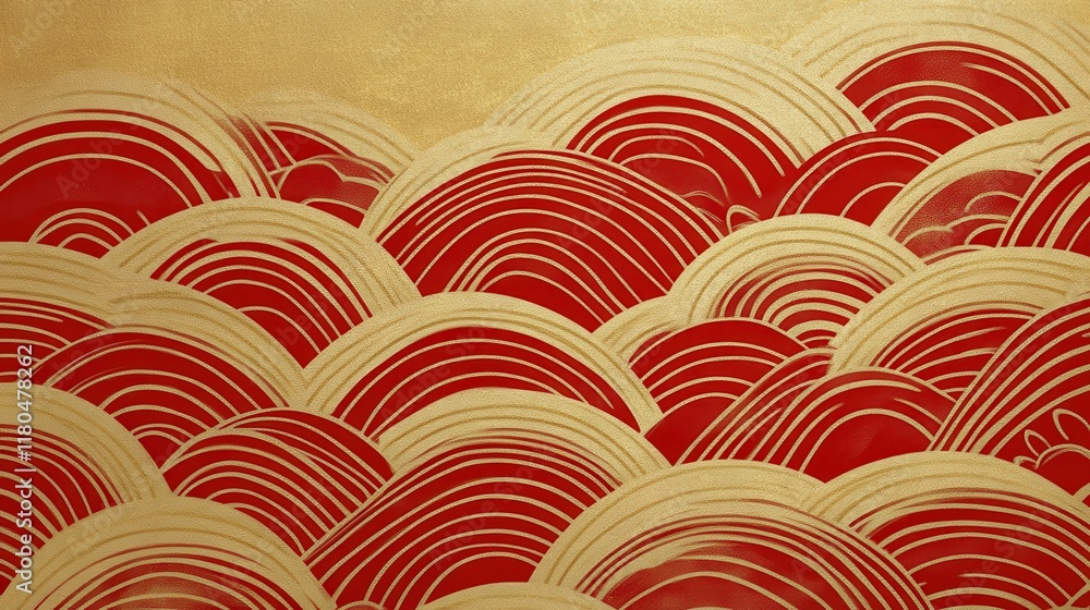 Poster red and gold abstract wave pattern: elegant japanese-inspired texture background
