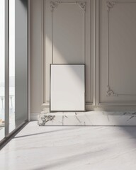 s poster mockup on the wall in the corner of modern contemporary dining room interior background. 3d illustration