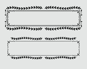 Fototapeta premium Rectangle horizontal doodle branch frame with round leave set. Vector
